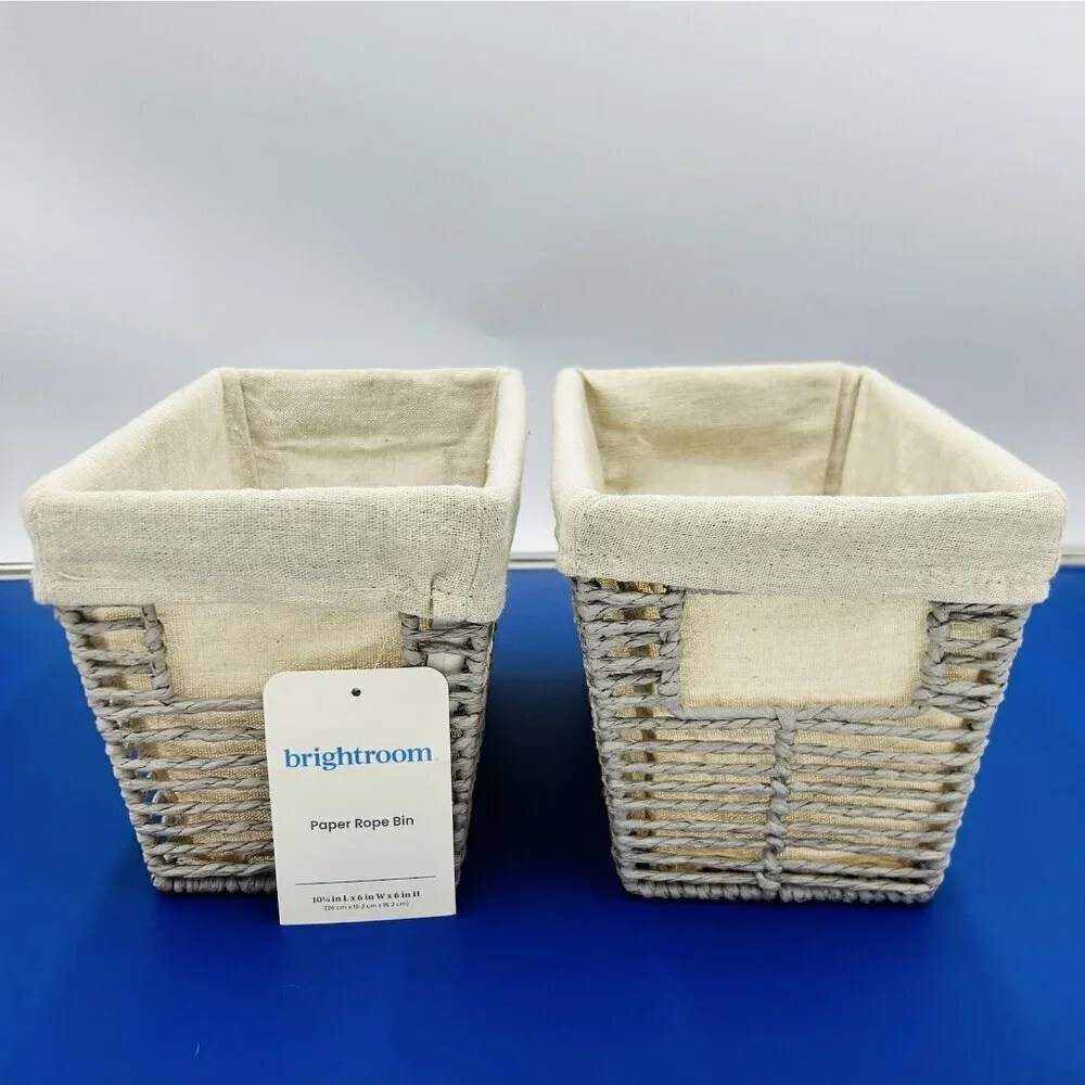 Brightroom Paper Rope Bin Storage 10L x 6W x 6H Set of 2 NEW